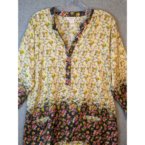 Sundance Tunic Top Silk Boho Floral Yellow Womens Small Flowy Lagenlook Beach - Picture 9 of 14